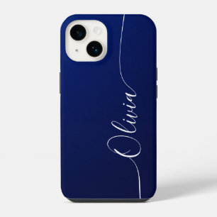 Funda Para iPhone 14 Nombre elegante de escritura en caligrafía azul bl