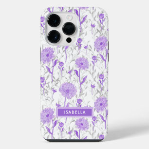 Funda Para iPhone 14 Pro Max Nombre elegante de flores moradas femeninas modern