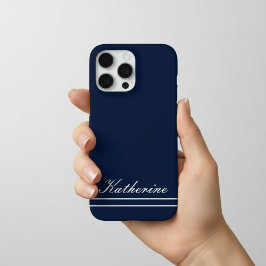 Funda Para iPhone 16 Pro Max Nombre en letra cursiva azul marino minimalista