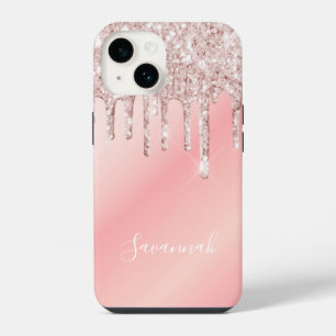 Funda Para iPhone 14 Nombre en rosa oro gotea