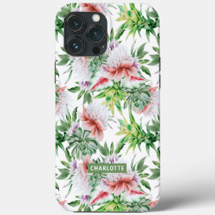 Funda Para iPhone 13 Pro Max Nombre floral botánico elegante acuarela