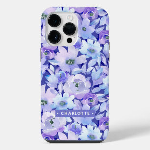 Funda Para iPhone 14 Pro Max Nombre floral de acuarela púrpura azul botánico ch