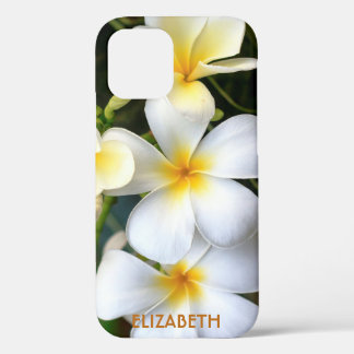 Funda Para iPhone 12 Nombre floral de Plumeria Blanca Tropical Personal