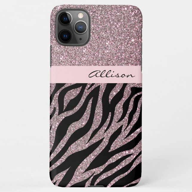 Funda Para iPhone Nombre Girly Rosa Personalizado Zebra Imprimir Ros (Reverso)