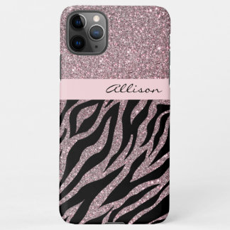 Funda Para iPhone 11Pro Max Nombre Girly Rosa Personalizado Zebra Imprimir Ros