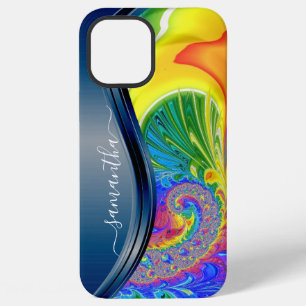 Funda Para iPhone 12 Pro Max Nombre Manuscrito Azul Arcoíris Fractal Moderno