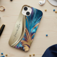 Nombre Manuscrito Azul Fractal Moderno Dorado