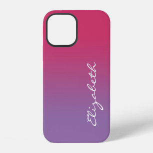 Funda Para iPhone 12 Nombre manuscrito de guión rosa a degradado púrpur