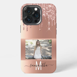 Funda Para iPhone 13 Pro Nombre Manuscrito Metal Brillante Rosa Dorado Foto