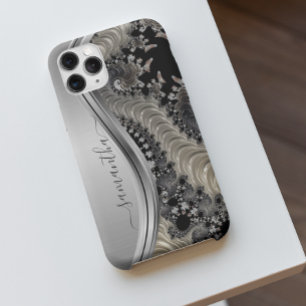 Funda Para iPhone 12 Pro Max Nombre Manuscrito Moderno Fractal Plata Oro