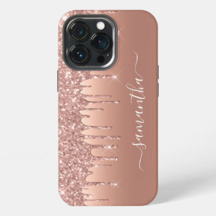 Funda Para iPhone 13 Pro Nombre manuscrito Rosa Oro Purpurina Metalizado As