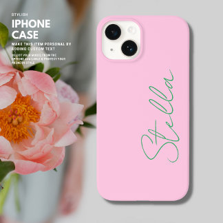 Funda Para iPhone 14 Nombre minimalista de guión verde y rosa