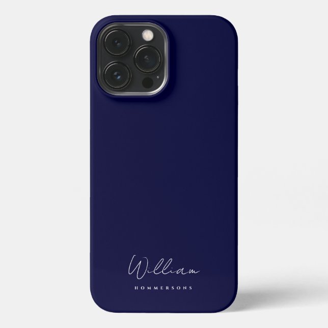 Funda Para iPhone Nombre moderno Monograma Script Elegante Azul Medi (Reverso )