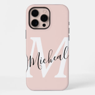 Funda Para iPhone 16 Pro Max Nombre moderno personalizado Monograma rosa