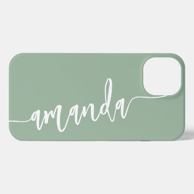 Funda Para iPhone Nombre moderno personalizado Sage Green (Reverso Horizontal)