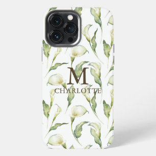 Funda Para iPhone 13 Pro Max Nombre Monograma Acuarela Floral Elegante Lirio Bl