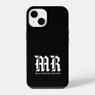 Funda Para iPhone 14 Nombre Monograma SR Negro y Blanco