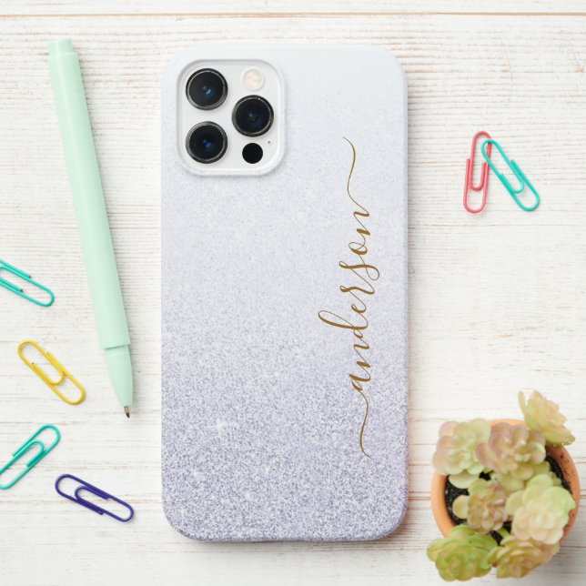 Funda Para iPhone Nombre monogramado con brillo elegante (En el escritorio)