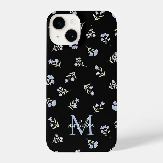 Funda Para iPhone Nombre monogramado y Bonito azul púrpura inicial (Reverso )