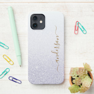 Funda Para iPhone 12 Nombre monoligramado de Purpurina elegante