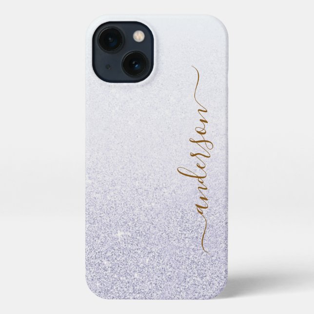 Funda Para iPhone Nombre monoligramado de Purpurina elegante (Reverso )