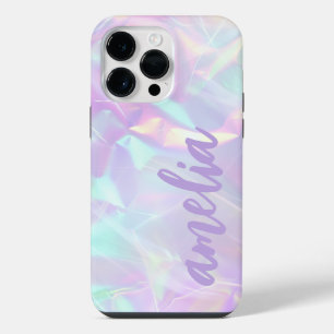 Funda Para iPhone 14 Pro Max Nombre morado colores holográficos arcoíris pastel