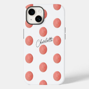 Funda Para iPhone 14 Nombre   Patrón de lunares de acuarela en rosa oro