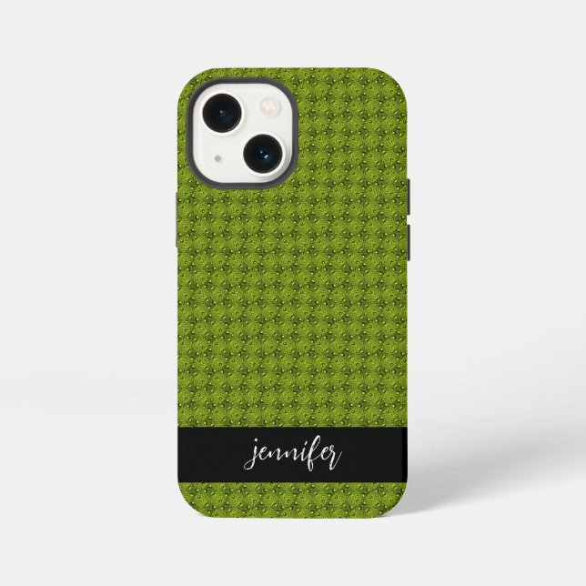 Funda Para iPhone nombre personalizable Césped con patrón de gotas d (Reverso )