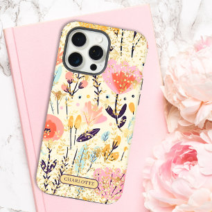 Nombre personalizado chic con brillo floral rosa m