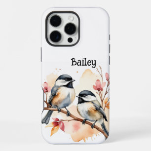 Funda Para iPhone 16 Pro Max Nombre personalizado Chickadee Wildlife Nature Art