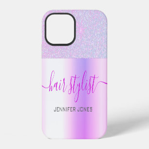 Funda Para iPhone 12 Nombre personalizado con brillo ombre rosa púrpura