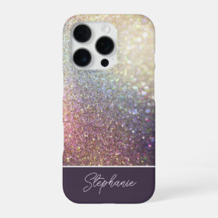 Funda Para iPhone 16 Pro Nombre personalizado con efecto Ombre de purpurina