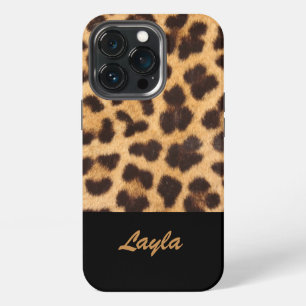 Funda Para iPhone 13 Pro Nombre Personalizado con Estampado de Leopardo