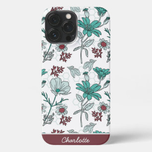 Funda Para iPhone 13 Pro Max Nombre personalizado con motivos florales de color