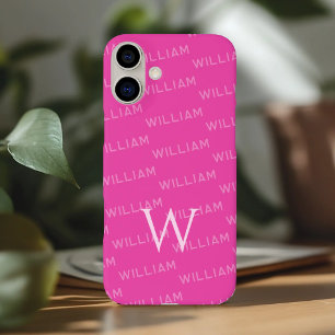 Funda Para iPhone 16 Plus Nombre personalizado con patrón, Monograma simple