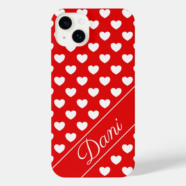 Funda Para iPhone Nombre Personalizado, Corazón Rojo Y Blanco Flashy (Reverso )