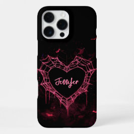 Funda Para iPhone 16 Pro Max Nombre personalizado Cute Gothic Pink Heart Spider