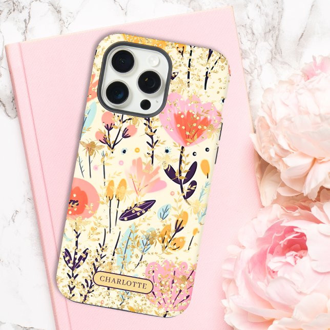 Funda Para iPhone Nombre personalizado de la Moda de Purpurina flora (Subido por el creador)