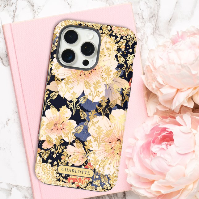 Funda Para iPhone Nombre personalizado de la Moda de Purpurina flora (Subido por el creador)