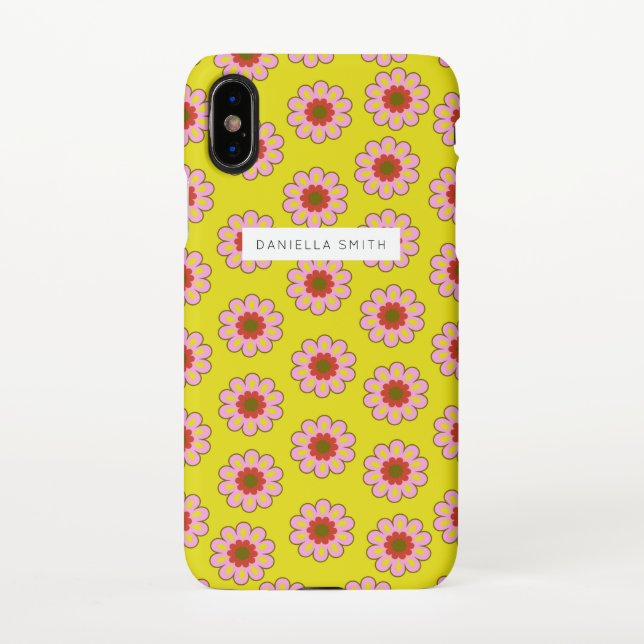 Funda Para iPhone Nombre personalizado de las flores retro (Reverso)