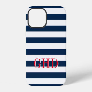 Funda Para iPhone 12 Nombre personalizado de las franjas náuticas azul