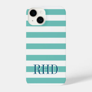 Funda Para iPhone 14 nombre personalizado de las franjas náuticas azul