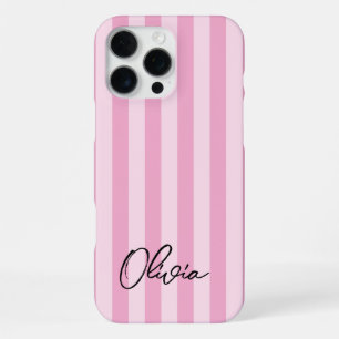 Funda Para iPhone 16 Pro Max Nombre personalizado de las franjas rosadas Minima