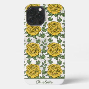 Funda Para iPhone 13 Pro Max Nombre personalizado de patrón amarillo floral sin