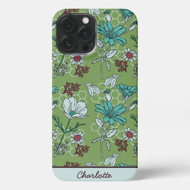 Funda Para iPhone Nombre personalizado de patrón floral sin fisuras  (Reverso )
