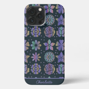 Funda Para iPhone 13 Pro Max Nombre personalizado de patrón sin costura y flora