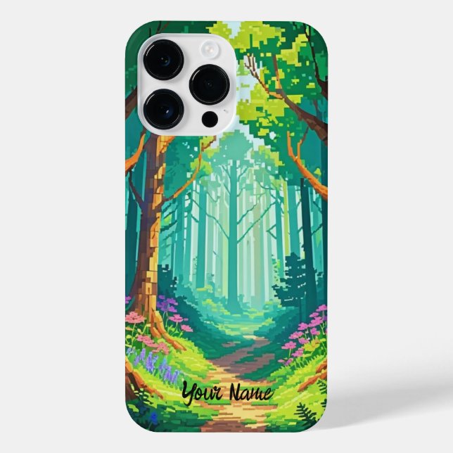 Funda Para iPhone Nombre personalizado del arte de píxeles del bosqu (Reverso)