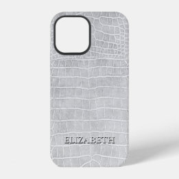 Funda Para iPhone 12 Nombre personalizado del cuero azul crocodile Pear