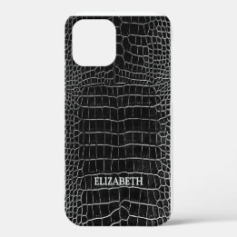 Funda Para iPhone 12 Nombre personalizado del cuero negro de cocodrilo