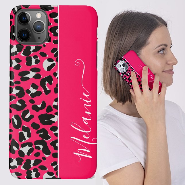 Funda Para iPhone Nombre personalizado del fondo del patrón de leopa (Subido por el creador)